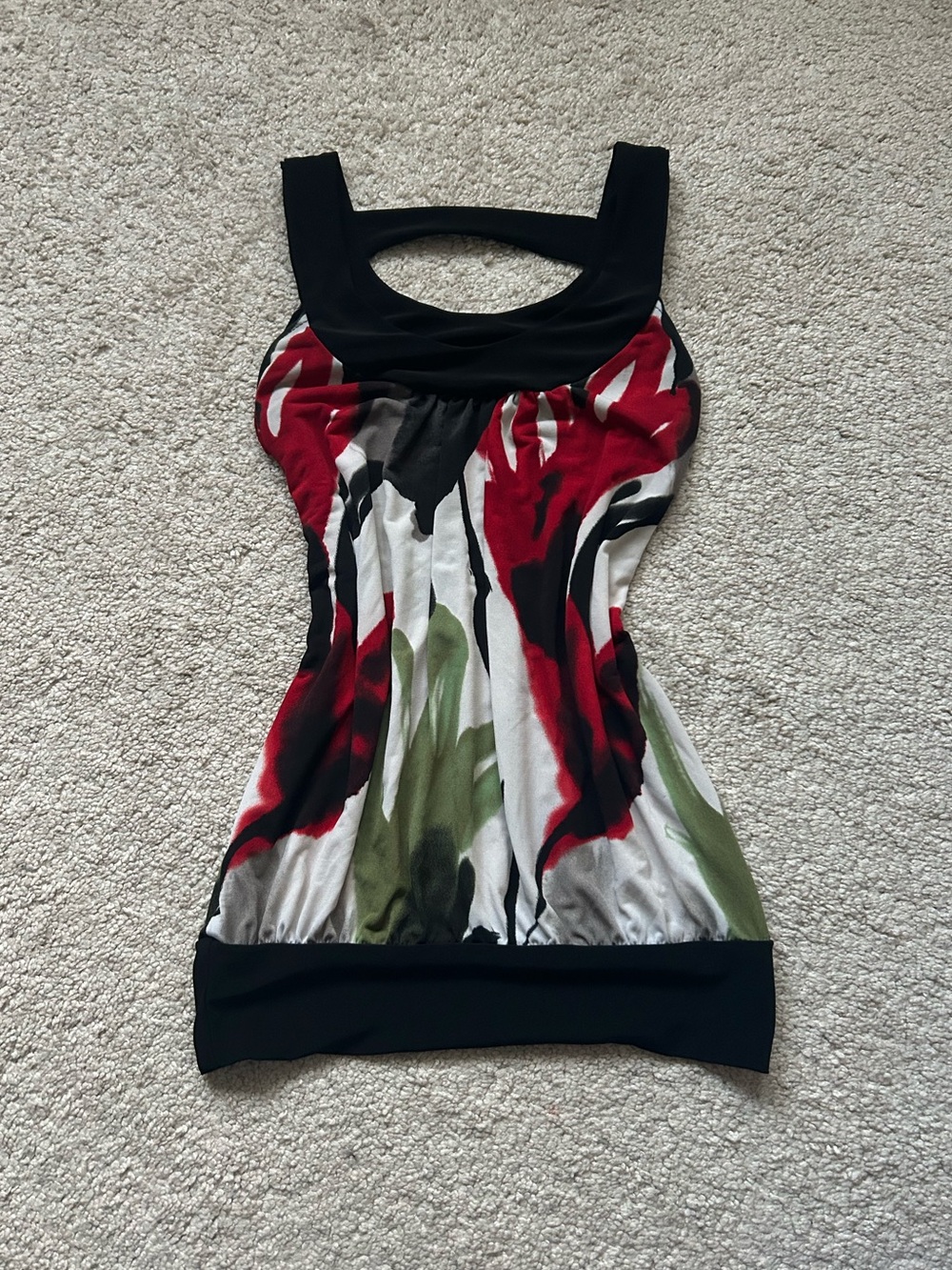 Sleeveless Abstract Print Tank Top - Black, Red & Green